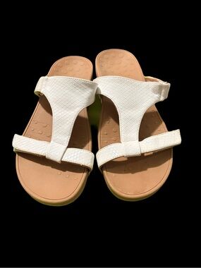 Vionic Women's White Slide Sandals with Tan Footbed